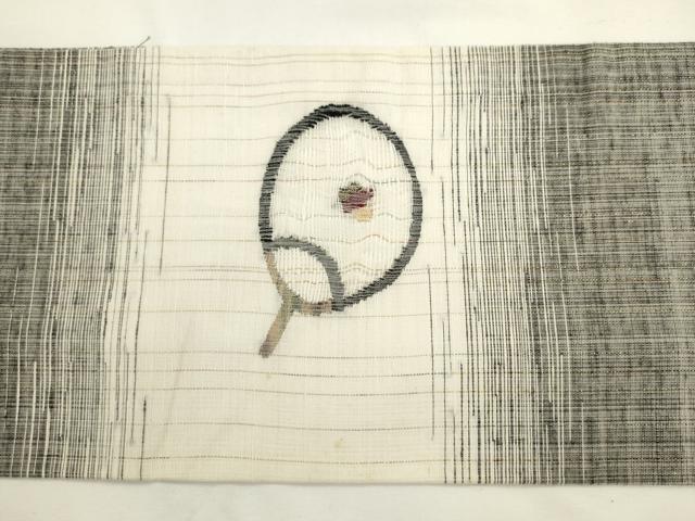 平和屋着物▽西陣 宮階織物 宮繍苑 里葉 九寸名古屋帯 スリーシーズン 春夏秋 団扇 蛍 金糸 正絹 逸品 AABL2438pf
