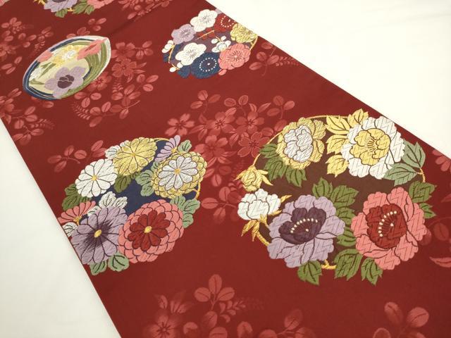 平和屋着物●六通柄袋帯 唐織 草花丸文 金銀糸 正絹 逸品 AABL2451pf