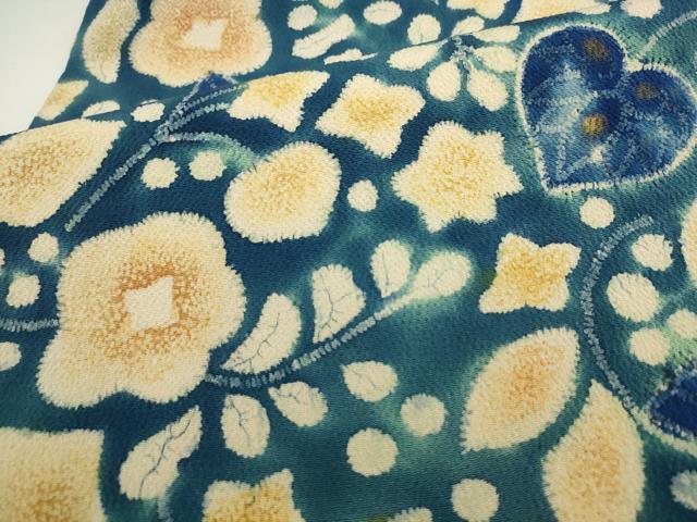 平和屋着物●九寸名古屋帯 草花文 鬼しぼ縮緬 正絹 逸品 AABL2458pf