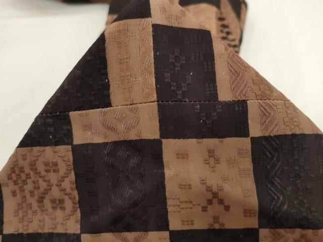 平和屋着物●全通柄九寸名古屋帯 市松文様 花織 正絹 逸品 AABL2467pf