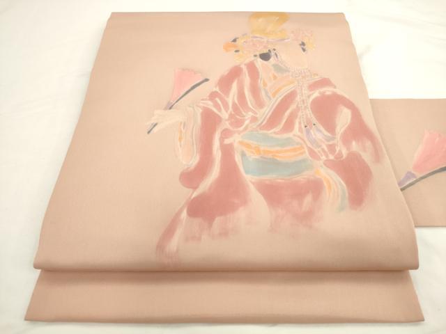 平和屋着物●塩瀬 九寸名古屋帯 ろうけつ染め 女人文 正絹 逸品 AABL2468pf