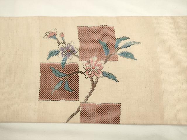 平和屋着物●本場大島織元 九寸名古屋帯 枝花文 正絹 逸品 AABL2480pf
