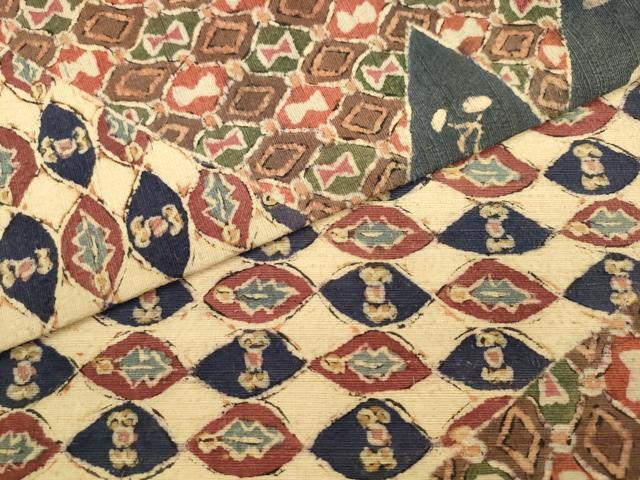 平和屋着物●九寸名古屋帯 紬地 ろうけつ染め 抽象文様 正絹 逸品 AABL2483pf