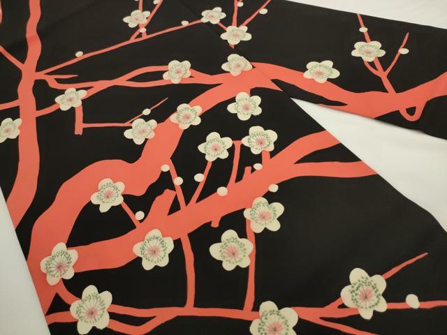 平和屋着物●塩瀬 九寸名古屋帯 枝桜 黒地 正絹 逸品 AABL2485pf