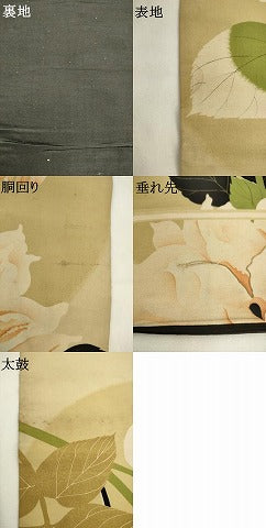 平和屋着物●アンティーク 大正ロマン 全通柄京袋帯 刺繍 草花文 正絹 逸品 AABL2491pf