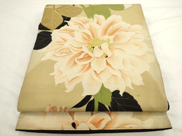 平和屋着物●アンティーク 大正ロマン 全通柄京袋帯 刺繍 草花文 正絹 逸品 AABL2491pf