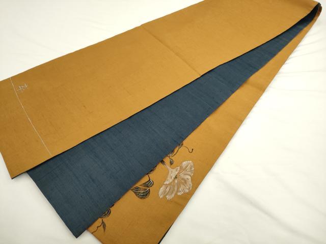 平和屋着物●太鼓柄袋帯 紬地 作家物 手描き 朝顔 金通し地 正絹 逸品 AABL2498pf