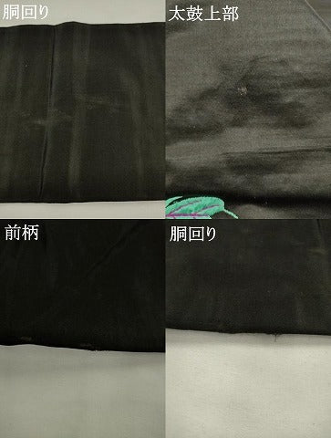 平和屋着物●アンティーク 大正ロマン 九寸名古屋帯 総手刺繍 休み鳥 黒地 正絹 逸品 AABL2514pf