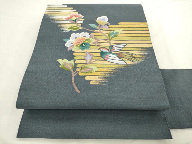 平和屋着物●爪掻き本綴れ 八寸名古屋帯 作家物 花鳥文 金銀糸 正絹 逸品 AABL2527pf