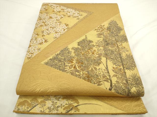 平和屋着物●六通柄袋帯 唐織 風景花文 金糸 正絹 逸品 AABL2536pf