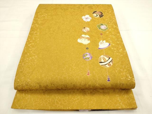 平和屋着物●太鼓柄袋帯 作家物 宝尽くし 金彩 金通し地 正絹 逸品 AABL2573pf