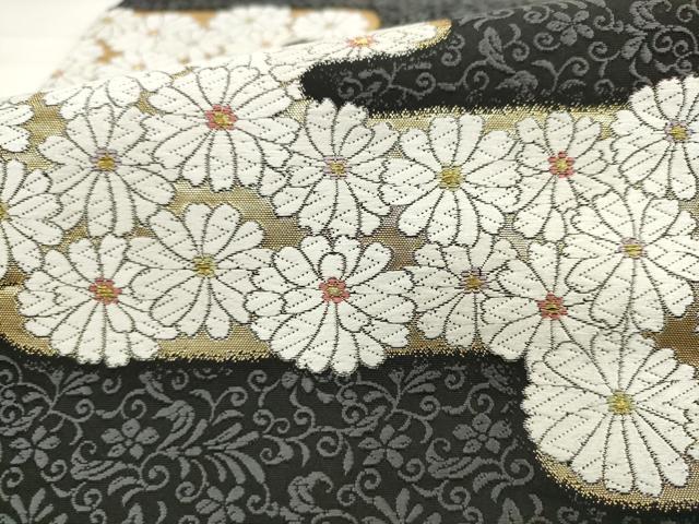 平和屋着物●六通柄袋帯 唐織 九百唐織 雲取菊文様 黒地 金糸 正絹 逸品 AABL2584pf