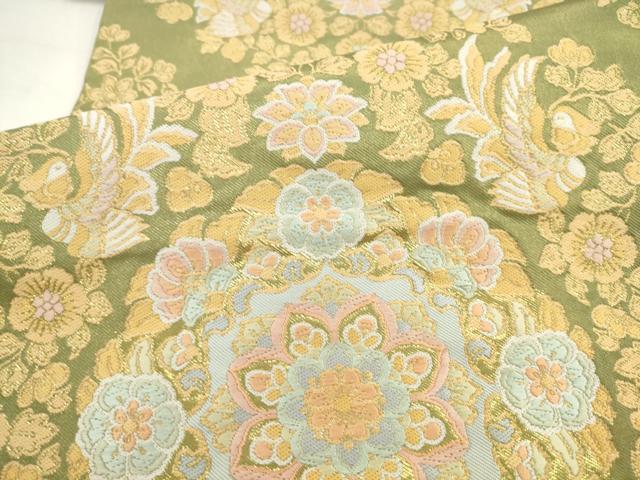 平和屋着物●西陣 篠屋織物謹製 六通柄 本袋帯 唐織 花鳥文 金糸 正絹 逸品 AABL2593pf