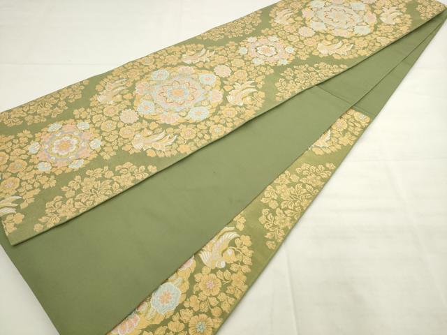 平和屋着物●西陣 篠屋織物謹製 六通柄 本袋帯 唐織 花鳥文 金糸 正絹 逸品 AABL2593pf