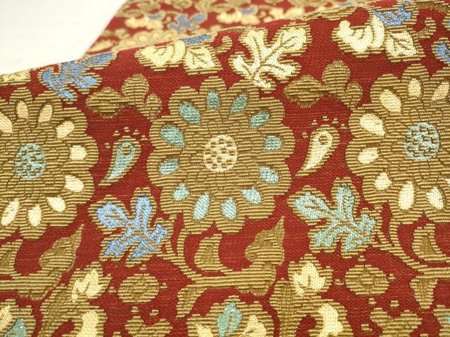 平和屋着物●ファッションデザイナー 花井幸子 六通柄袋帯 金華山織 草花文 金糸 正絹 逸品 AABL2596pf
