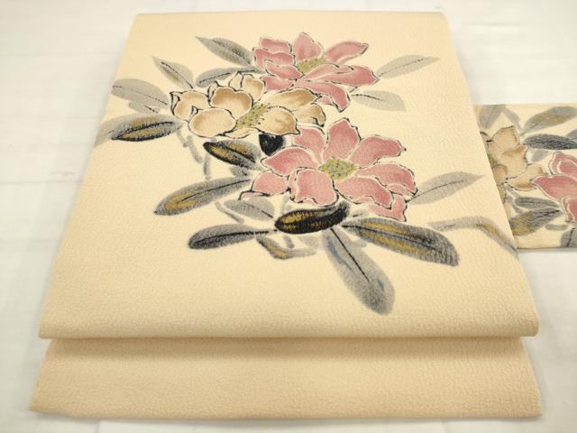 平和屋着物●京友禅作家 山科春宣 九寸名古屋帯 草花文 金彩 正絹 逸品 AABL2597pf
