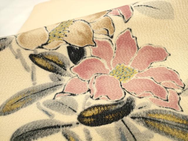 平和屋着物●京友禅作家 山科春宣 九寸名古屋帯 草花文 金彩 正絹 逸品 AABL2597pf