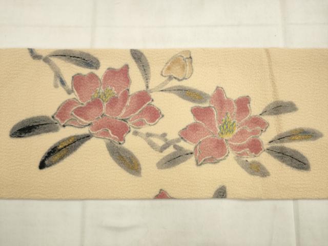 平和屋着物●京友禅作家 山科春宣 九寸名古屋帯 草花文 金彩 正絹 逸品 AABL2597pf
