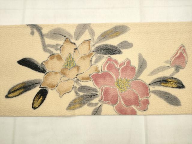 平和屋着物●京友禅作家 山科春宣 九寸名古屋帯 草花文 金彩 正絹 逸品 AABL2597pf