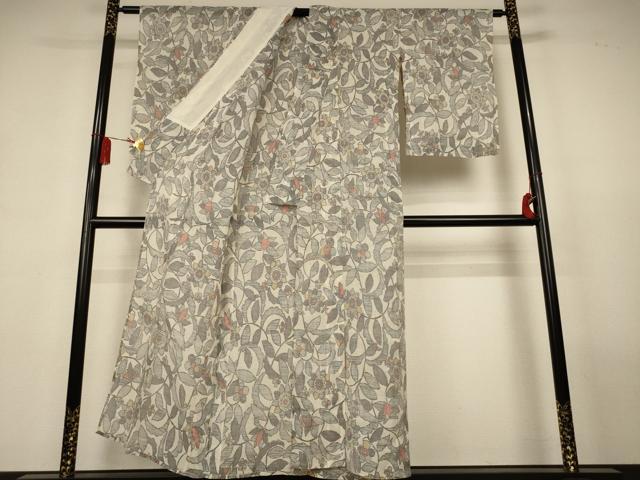 平和屋着物*夏物 本場小千谷ちぢみ 更紗花文 麻 逸品 AABL2601jd