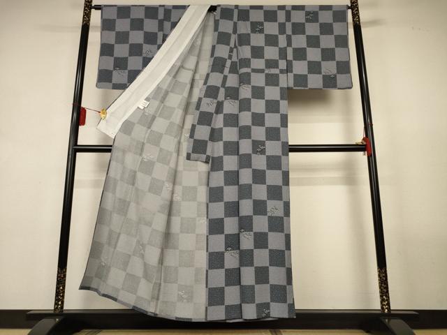 平和屋着物*夏物 小紋 絽 市松花文 正絹 逸品 AABL2610jd