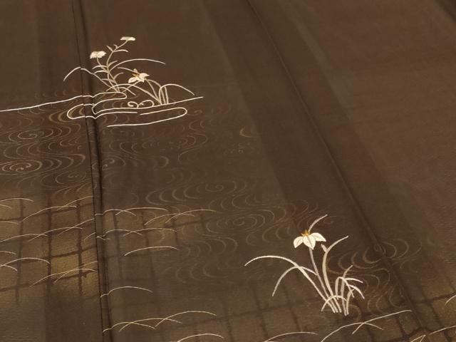 平和屋着物*夏物 訪問着 絽 刺繍 流水草花文 金彩 正絹 逸品 AABL2614jd