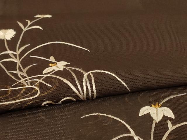 平和屋着物*夏物 訪問着 絽 刺繍 流水草花文 金彩 正絹 逸品 AABL2614jd