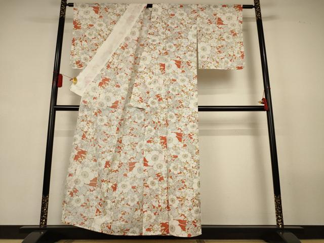 平和屋着物*夏物 小紋 絽 草花文 洗える着物 AABL2637jd