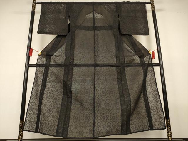 平和屋着物*夏物 小紋 紗 幾何学花文 黒地 正絹 逸品 AABL2644jd