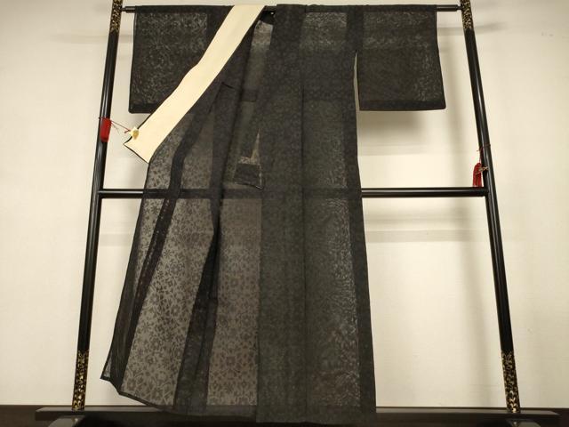 平和屋着物*夏物 小紋 紗 幾何学花文 黒地 正絹 逸品 AABL2644jd