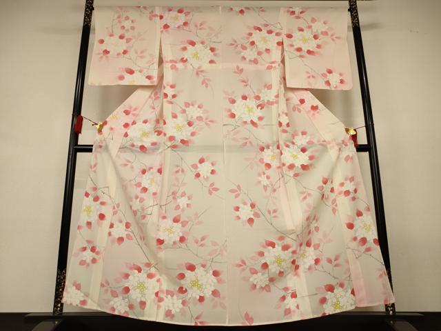 平和屋着物*夏物 小紋 絽 手描き 枝花文 正絹 逸品 AABL2653jd