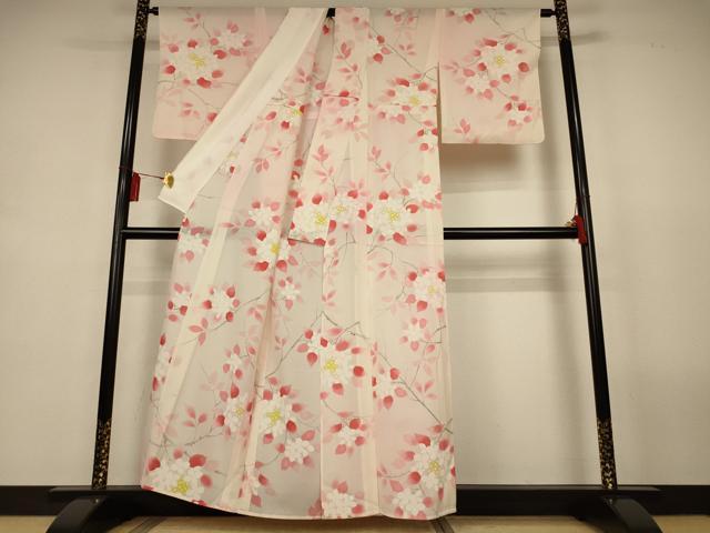 平和屋着物*夏物 小紋 絽 手描き 枝花文 正絹 逸品 AABL2653jd