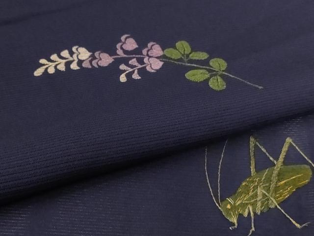 平和屋着物*夏物 訪問着 絽 総刺繍 草花文 バッタ 正絹 逸品 AABL2660jd