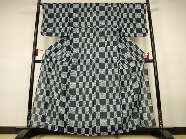 平和屋着物*夏物 小紋 絽 市松風景花文 洗える着物 AABL2673jd