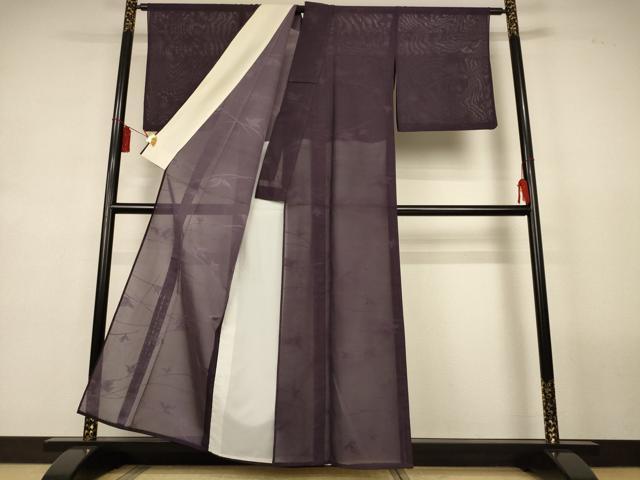 平和屋着物*夏物 小紋 紗 芝葉文 正絹 逸品 AABL2675jd