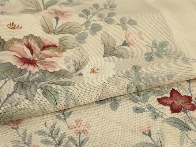 平和屋着物*夏物 訪問着 絽 手描き 刺繍 草花文 正絹 逸品 AABL2684jd
