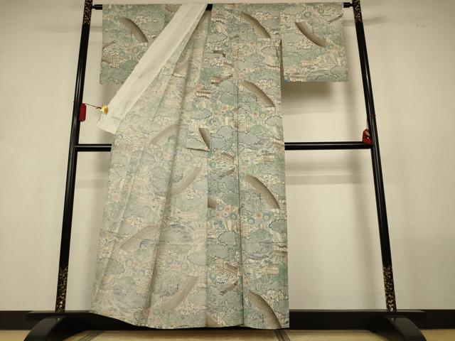 平和屋着物*夏物 小紋 絽 秀美 手染紅型 風景文 五泉 反端付き 正絹 逸品 AABL2690jd