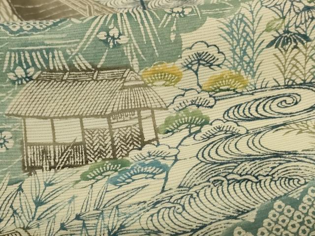 平和屋着物*夏物 小紋 絽 秀美 手染紅型 風景文 五泉 反端付き 正絹 逸品 AABL2690jd