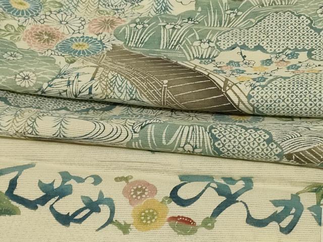 平和屋着物*夏物 小紋 絽 秀美 手染紅型 風景文 五泉 反端付き 正絹 逸品 AABL2690jd