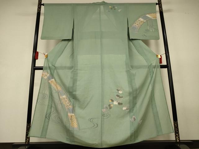 平和屋着物*夏物 訪問着 絽紬 友禅 流水渡橋文 正絹 逸品 AABL2691jd