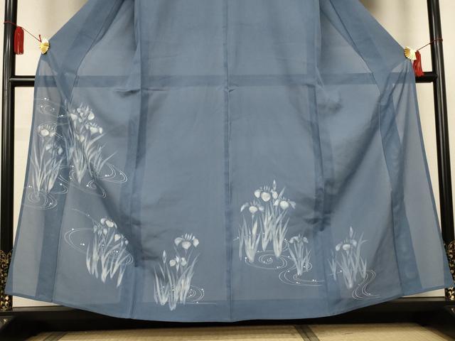 平和屋着物*夏物 訪問着 絽 刺繍 ろうけつ染め 流水草花文 銀糸 銀彩 正絹 逸品 AABL2693jd