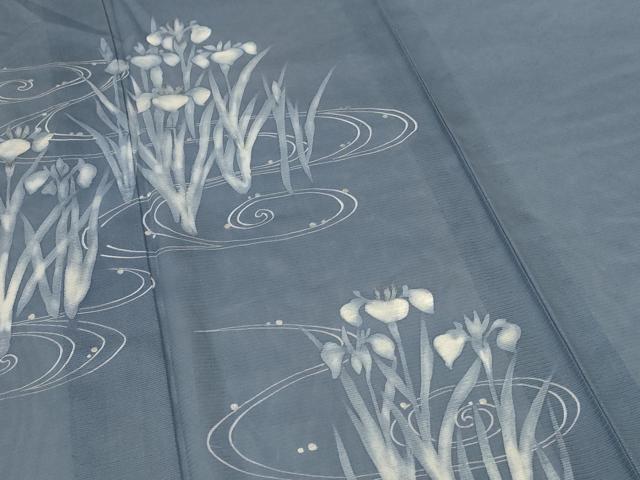 平和屋着物*夏物 訪問着 絽 刺繍 ろうけつ染め 流水草花文 銀糸 銀彩 正絹 逸品 AABL2693jd