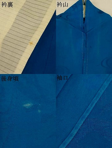 平和屋着物*夏物 色無地 流水千鳥紋紗 藍色 正絹 逸品 AABL2696jd