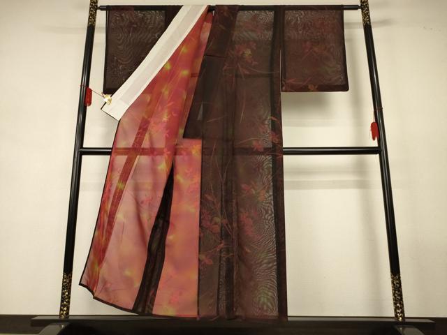 平和屋着物*夏物 小紋 紗 草花文 正絹 逸品 AABL2718jd