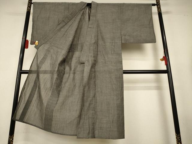 平和屋着物*夏物 男性 本場小千谷ちぢみ 色無地 利休鼠色 麻 逸品 AABL2732jd