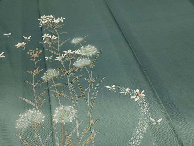 平和屋着物*夏物 訪問着 絽 草花文 暈し染め 金銀彩 正絹 逸品 AABL2734jd