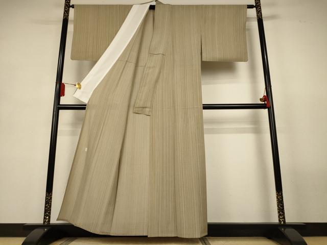 平和屋着物*夏物 泰翠 山中政次郎 小紋 絽縮緬 シケ引染 縞 正絹 逸品 AABL2756jd