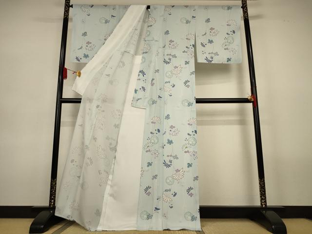 平和屋着物*夏物 小紋 絽 京小町 雪輪花文 反端付き 正絹 逸品 AABL2759jd