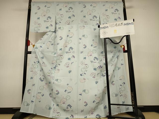 平和屋着物*夏物 小紋 絽 京小町 雪輪花文 反端付き 正絹 逸品 AABL2759jd