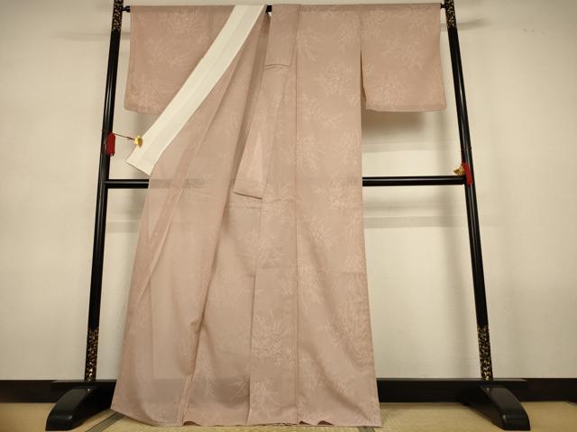 平和屋着物*夏物 色無地 草花紋紗 白茶色 正絹 逸品 AABL2760jd